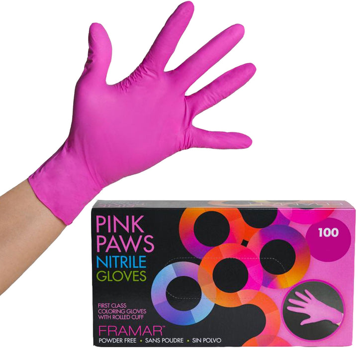 Framar Pink Paws Powder Free Nitrile Gloves Large